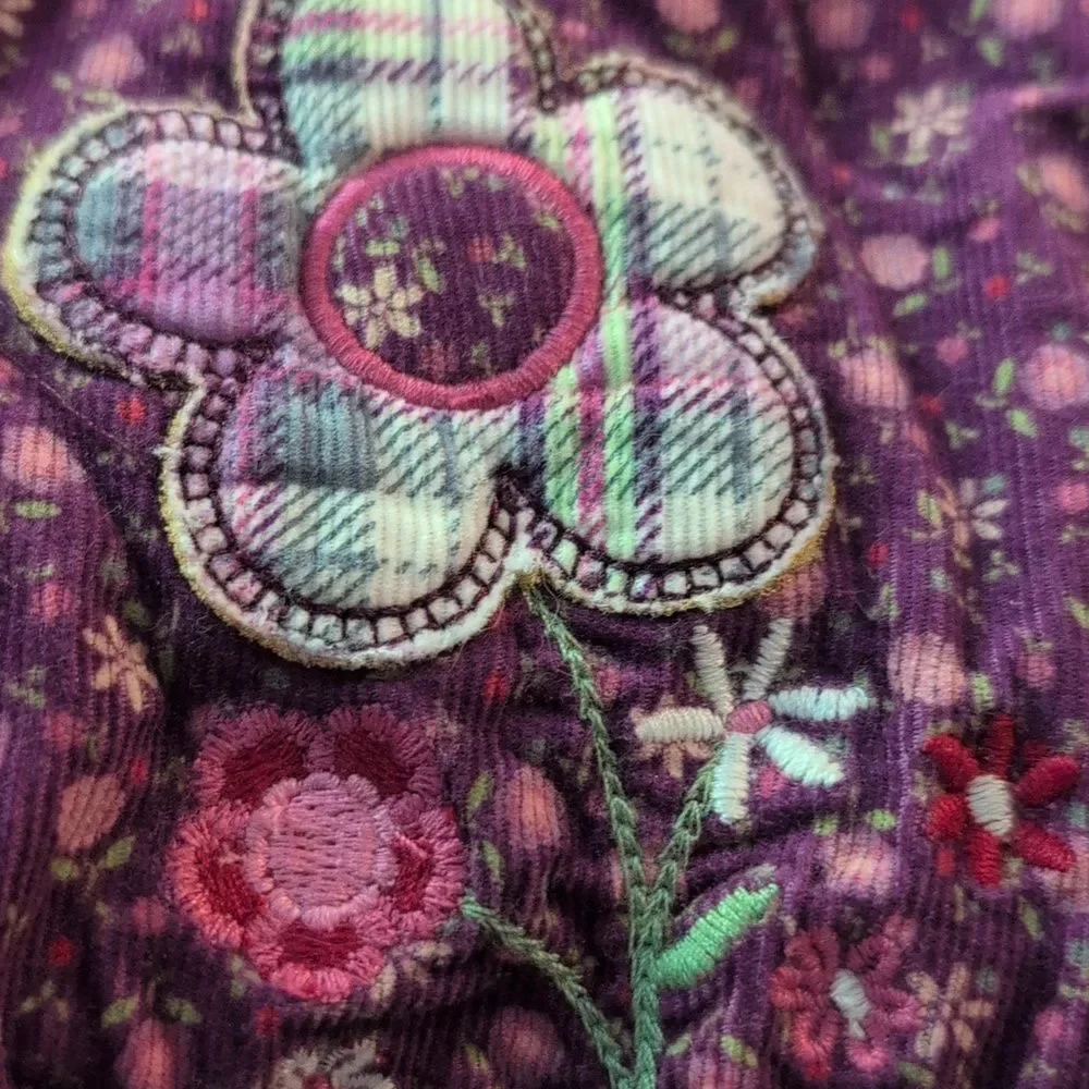 Y2k Children's Place Purple Floral Print‎ Corduroy Infant Girl Romper